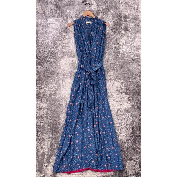 Natalie Martin Dress Medium Womens Blue Floral Viscose Woven Maxi - Picture 1 of 8